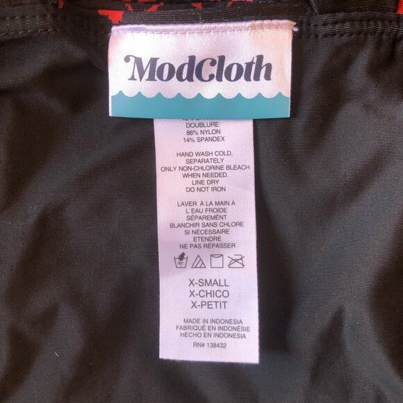 ModCloth NIP Clarice High-Waisted Bikini Bottom Black Red Cheetah Extra Small - Picture 9 of 13